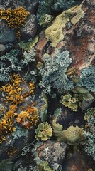 Naklejka na ściany i meble Close-up of lichen and moss on rocks