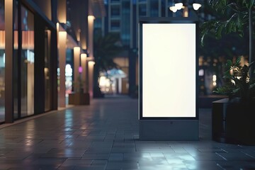 Blank signboard mockup for advertisement in public area, clean screen display. 3D illustration.