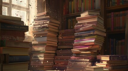 A big stack of books in a bookstore. - 772844861