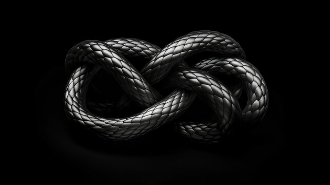 A complicated knot on a black background.