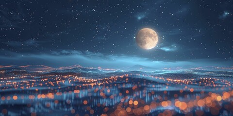 A serene moonlight reveals hidden insights within a data landscape under the quiet of analysis on a night analytics backdrop. - obrazy, fototapety, plakaty