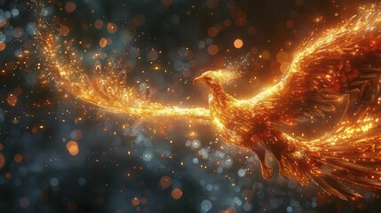 Revitalize businesses with data insights through a phoenix rising from data ashes on a recovery analysis backdrop. - obrazy, fototapety, plakaty