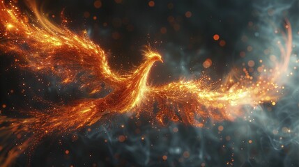 An innovative depiction of a phoenix emerging from data ashes, set against a recovery analysis backdrop, symbolizing business rejuvenation via data insights. - obrazy, fototapety, plakaty