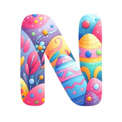 The letter N is colorful and has a lot of detail. It looks like a piece of art