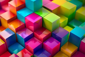 Fototapeta na wymiar Colorful geometric cubes, abstract 3D shapes, vivid rainbow colors, modern art illustration
