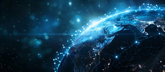 Abstract blue digital technology background with a global network and connectivity concept, Ai generate