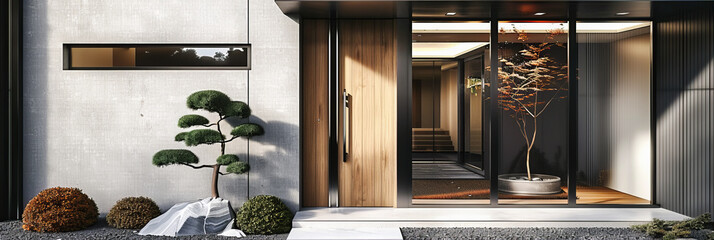 A Warm Welcome: A Modern Homes Entrance That Combines Contemporary Design with Traditional Warmth, Inviting Serenity