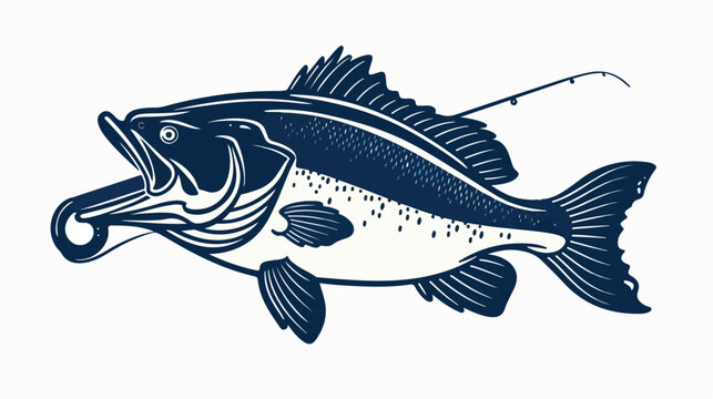 Fishing bass logo. Bass fish with rod club emblem. 