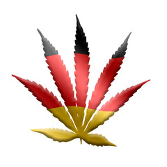 Digital Composite. .Cannabis leaf with a German flag overlay.