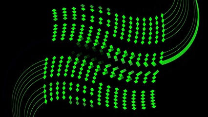 A black background filled with rows of green rhombuses with a wave bend effect