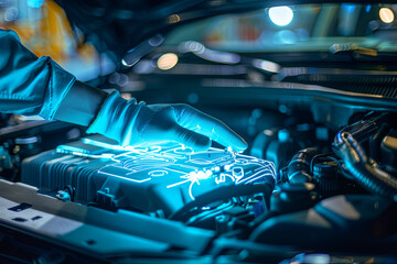 hologram car service and checking, concept future