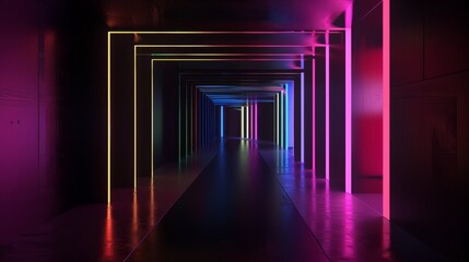 Neon-lit corridor with colorful lights