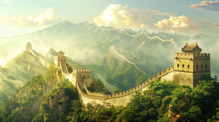 great wall of china, spring - Generative AI - obrazy, fototapety, plakaty
