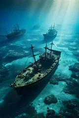 Zelfklevend Fotobehang sunken ship wreck resting on the ocean floor © Stefan Schurr