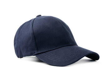 Navy Blue Baseball Cap on a White Background With Clear Lighting