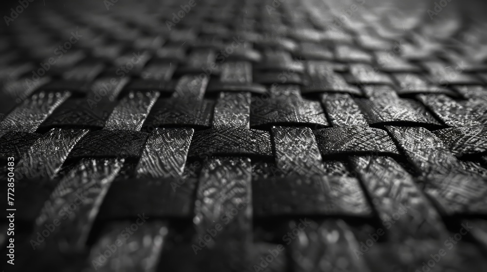 Poster a close up of a black woven fabric with a shiny surface. the image has a moody and mysterious feel t