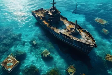 Rolgordijnen sunken ship wreck resting on the ocean floor © Stefan Schurr