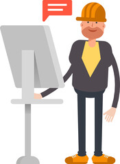 Engineer Character Working on Computer
