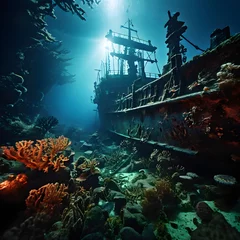 Rolgordijnen sunken ship wreck resting on the ocean floor © Stefan Schurr