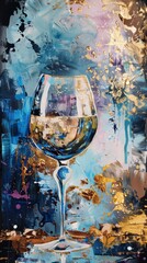 Abstract painting with wine glass
