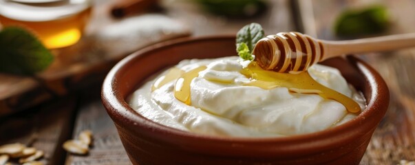 Greek yogurt with honey and nuts - obrazy, fototapety, plakaty