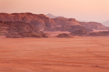 Wadi Rum Desert, Jordan mountains dawn landscape