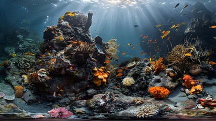 Underwater Coral Reef A Vibrant Marine Ecosystem Thriving in a Volcanic Landscape