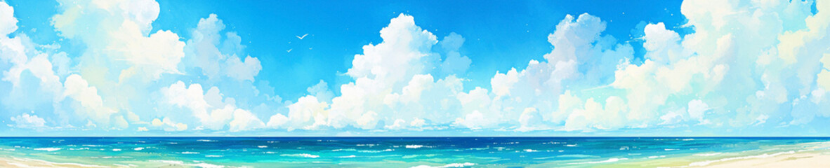青い海と白い砂浜の水彩画　Generative AI - obrazy, fototapety, plakaty