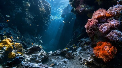 Vibrant Coral Reefs Thriving in a Deep Sea Canyon A Stunning Underwater Landscape