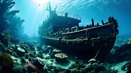 Poster de jardin Naufrage sunken ship wreck resting on the ocean floor