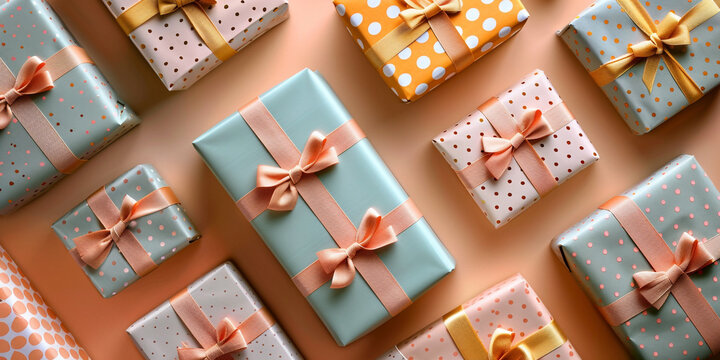 A image of beautifully wrapped birthday gifts and presents, waiting to be unwrapped by the birthday person