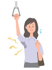脇の汗染みとにおいを気にするビジネスウーマンのイラスト