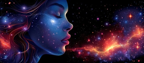 Cosmic Beauty: A Woman's Face Mirrors the Universe in a Vivid Display of Galactic Wonders