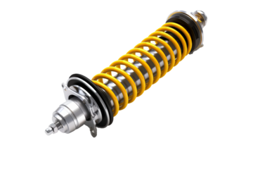 Bright Yellow Shock Absorber on a Car. On a White or Clear Surface PNG Transparent Background..
