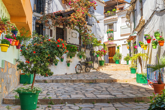 Typical street scene  in Puerto de la duquesa on the Costa del Sol in Spain