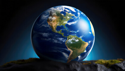 Earth globe on black background. Earth sphere. Earth planet template for banner 