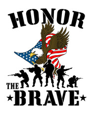 Honor The Brave Illustration, Patriotic Eagle Clipart,  Military Dad Cut file, Veteran Shirt, US Army Stencil, 4th of July, Soldier