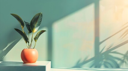 Sunlit 3D Rendering of a Tropical Plant in a Vase Adorning a Modern Living Room