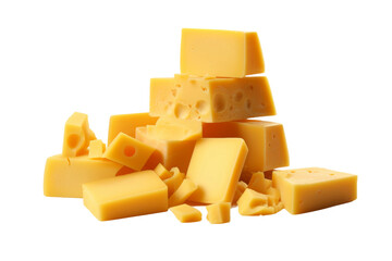 Pile of Cheese on White Background. On a White or Clear Surface PNG Transparent Background..