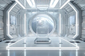 Futuristic Space Station Interior with Earth Orbit and Sleek Design