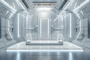 Futuristic White Spaceship Interior Offering Vast Advertising Space