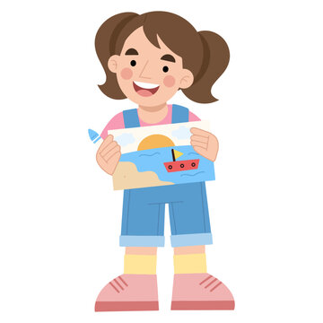 Illustration of little girl coloring artwork