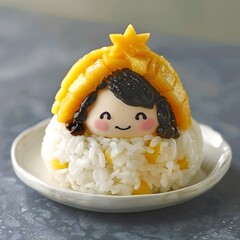Cheerful Girl's Face Crafted from Vibrant Mango Sticky Rice: A Delectable Culinary