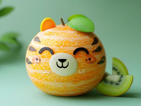 Honeydew Melon Transformed into a Chibi Tiger: A Unique Fusion of Fruit and Pop Culture Imagery