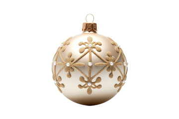 White and Gold Christmas Ornament on White Background. On a White or Clear Surface PNG Transparent Background..