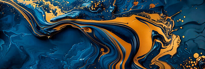 Blue Dreamscape: An Abstract World of Liquid Marble, Merging Shades of Blue and Gold in a Swirl of Artistic Majesty