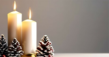 Christmas candles with christmas tree in the background.