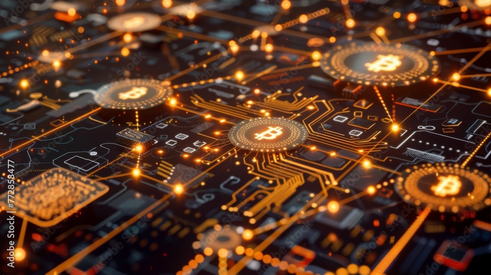 Poster computer circuit with the bitcoins