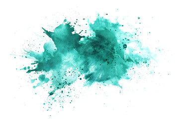 Turquoise and mint watercolor splash illustration on transparent background.