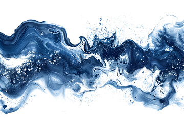 Dark blue and silver watercolor marbling effect on transparent background.